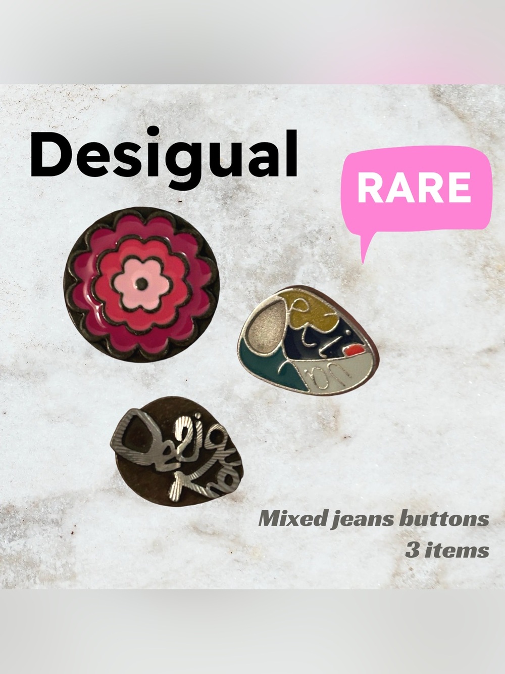 ⬇️RARE⚡️EUC DESIGUAL | Mixed design set - 3X vibrant artsy metal Jeans buttons*